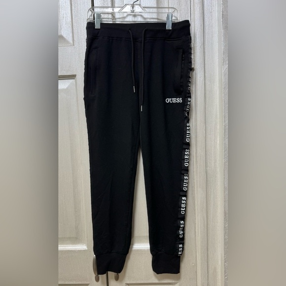 Guess Women M Black Logo Strips Drawstring Joggers - Picture 1 of 10